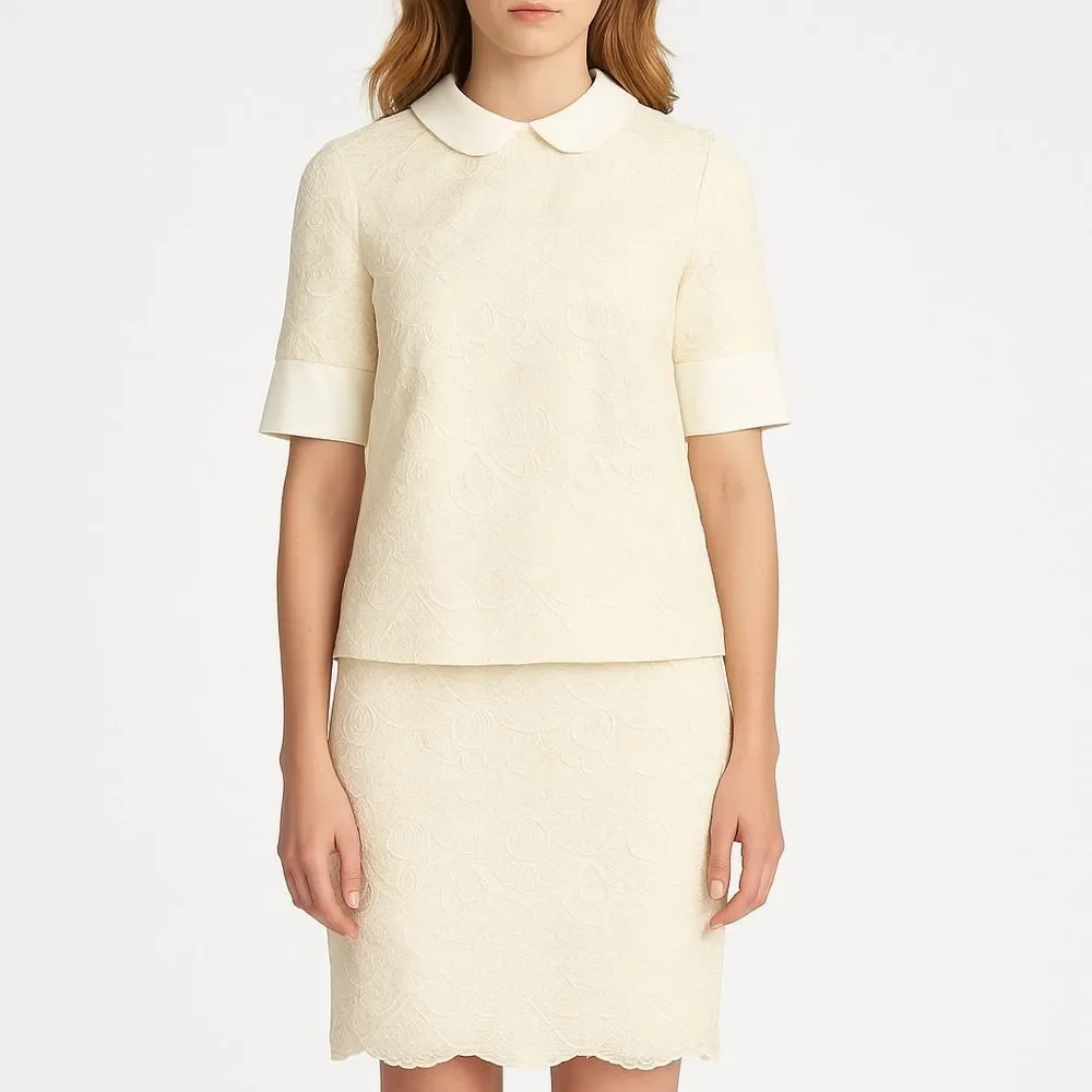 Tory Burch Aurelia Lace Top & Debra Skirt Set Cream Ivory Size 0 Matching Outfit